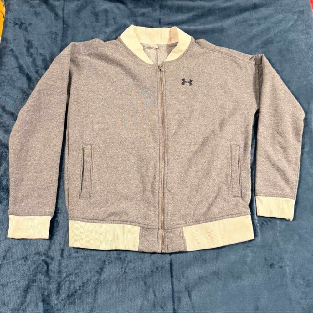 Womens UNDER ARMOUR Gray Jacket Threadborne Fleece Bomber Full Zip Size Medium